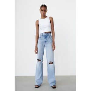 Zara Ripped Wide Leg Jeans